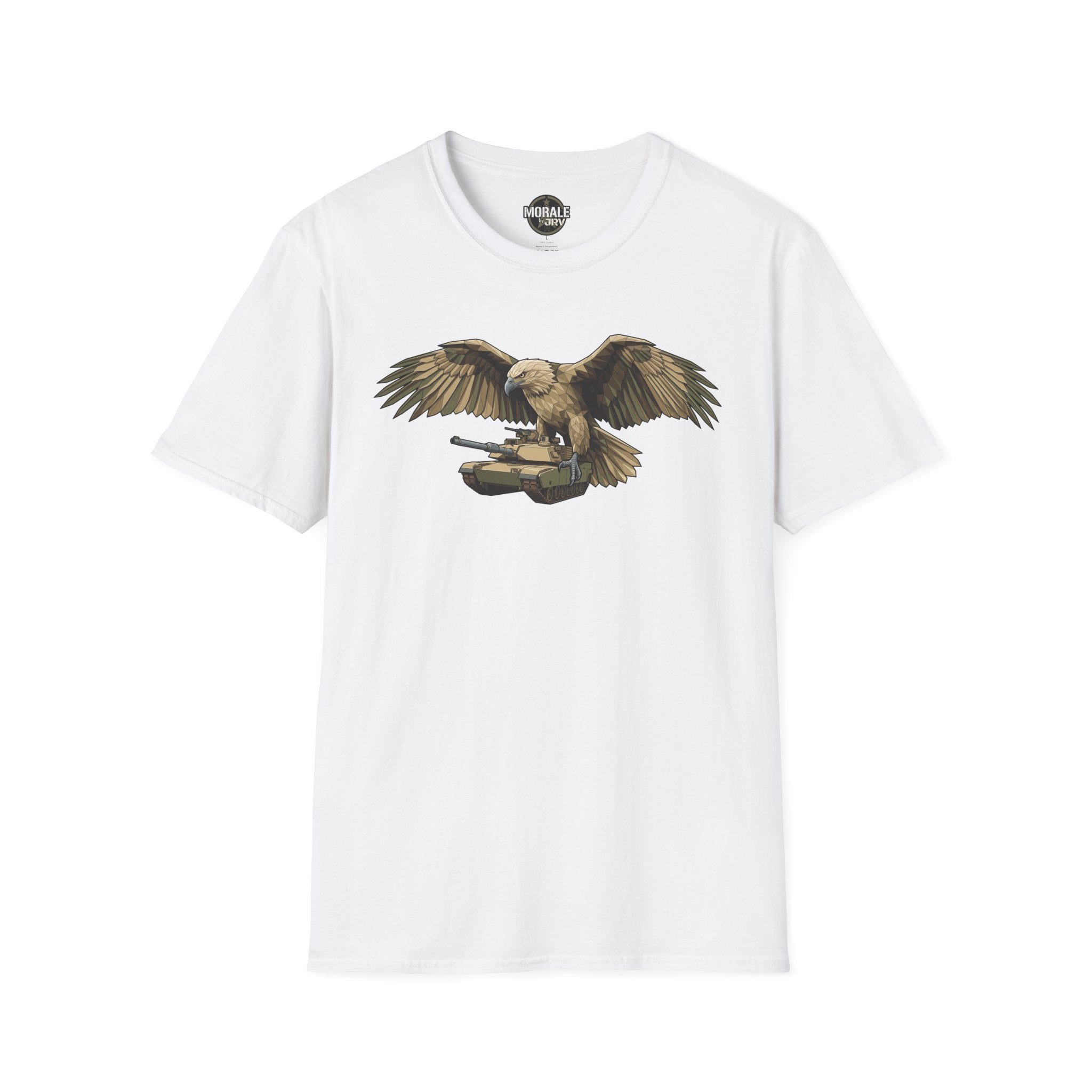 T-shirt with Bald Eagle design on white fabric, wings spread in centered artwork