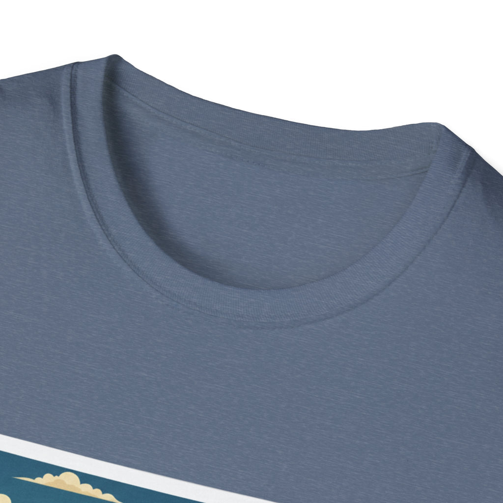 Heather blue crewneck neckline close-up