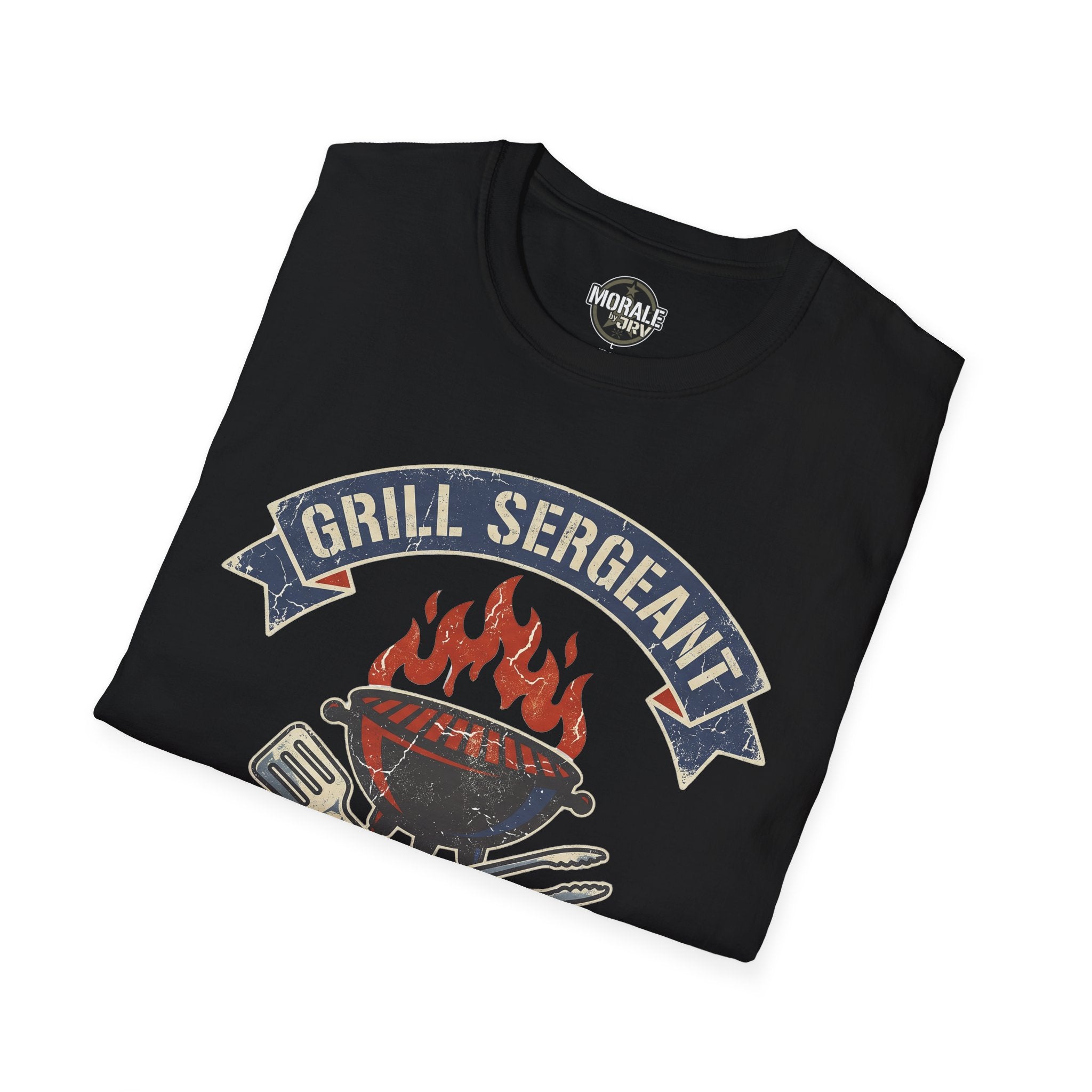 Black Grill Sergeant T-shirt with BBQ flame 'GRILL SERGEANT' crest