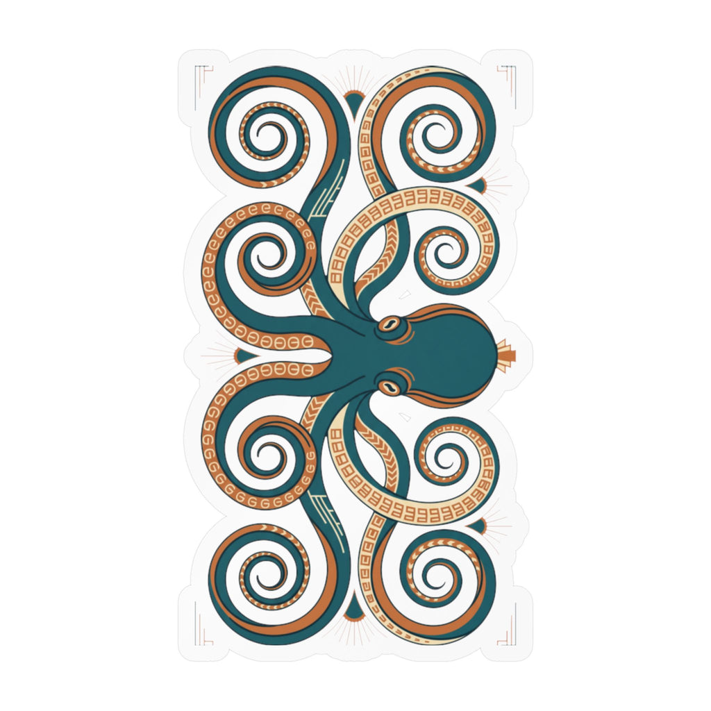 Ornate octopus vinyl decal with teal body and orange swirled tentacles