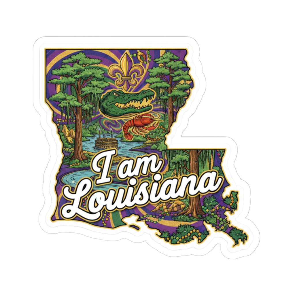I am Louisiana sticker with fleur-de-lis, alligator, and state outline