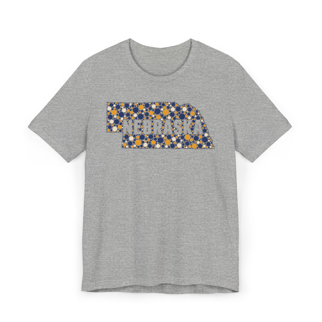 Heather gray Nebraska graphic T-shirt with colorful state outline logo on front