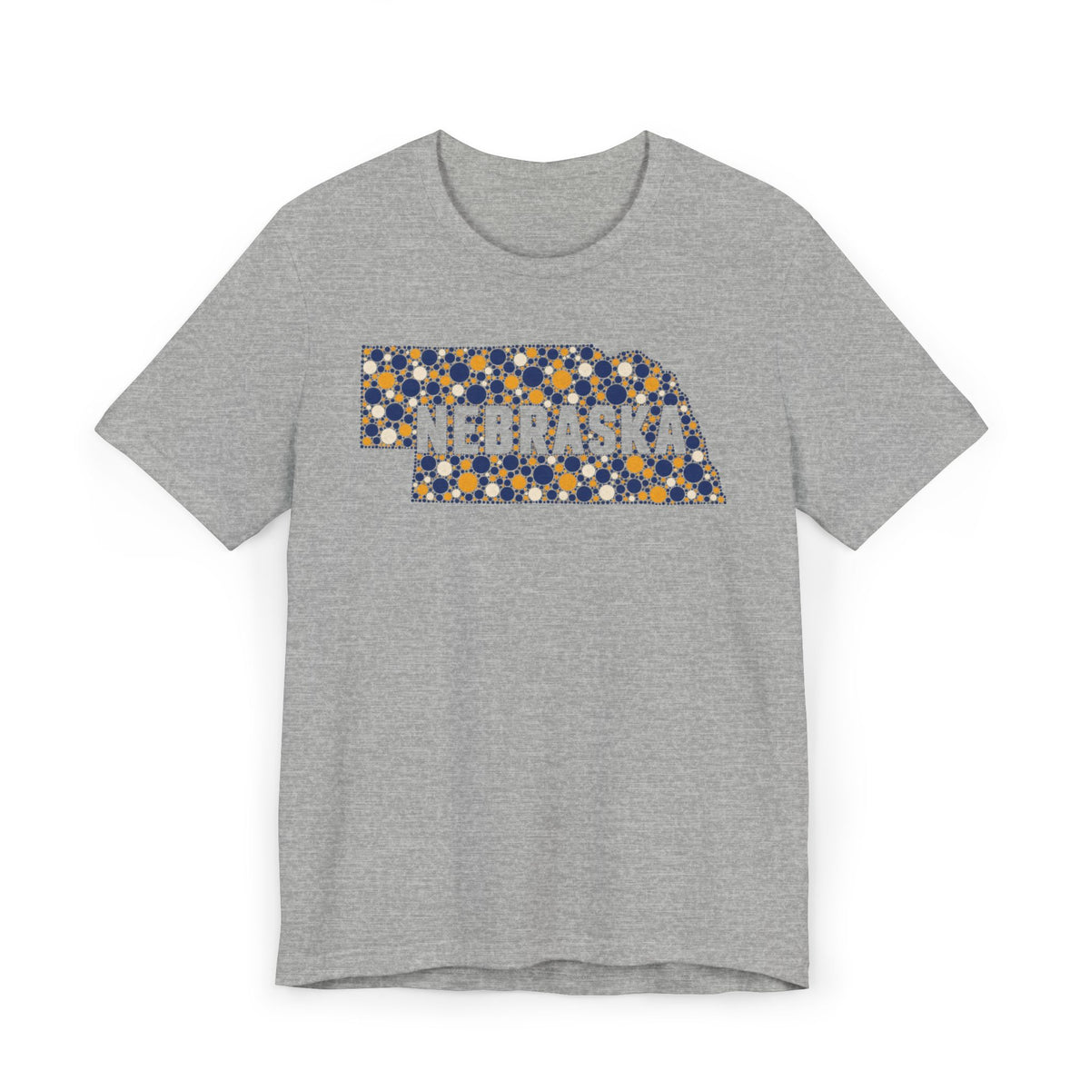 Heather gray Nebraska graphic T-shirt with colorful state outline logo on front
