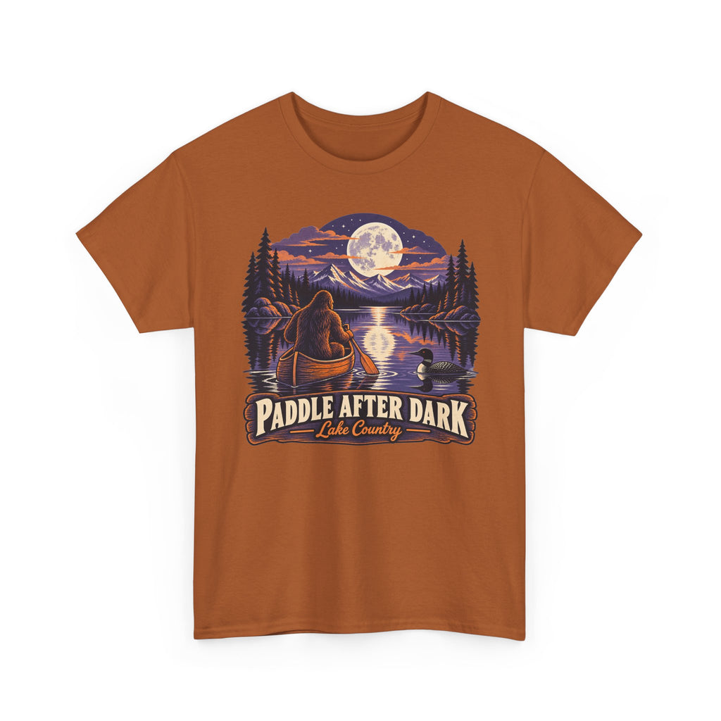 Paddle After Dark Canoe T-Shirt, Moonlit Lake Night Paddling Shirt for Men and Women, Vintage Canoeing Gift Tee