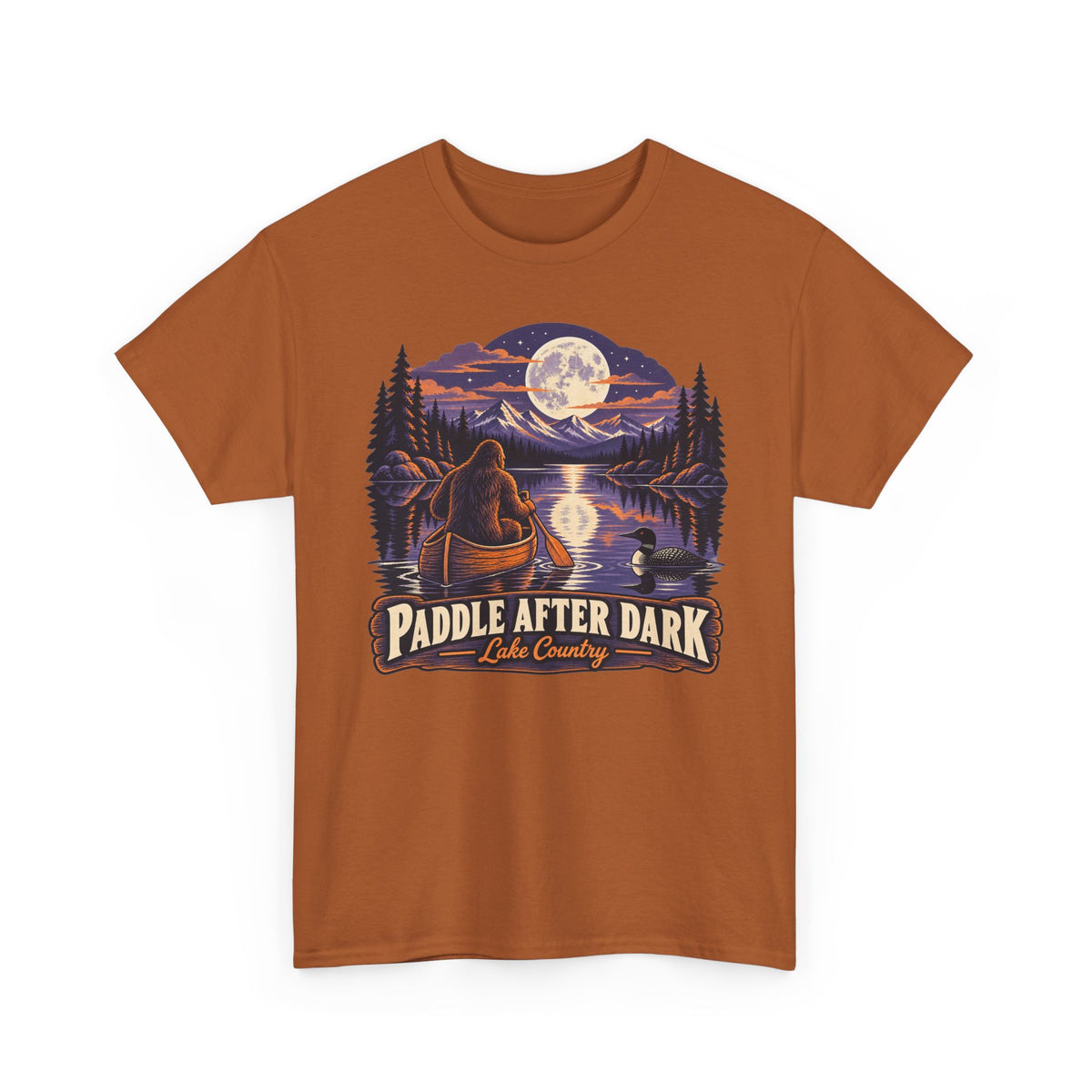 Paddle After Dark Canoe T-Shirt, Moonlit Lake Night Paddling Shirt for Men and Women, Vintage Canoeing Gift Tee