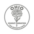 Ohio state flower sticker, round scarlet carnation decal, transparent vinyl