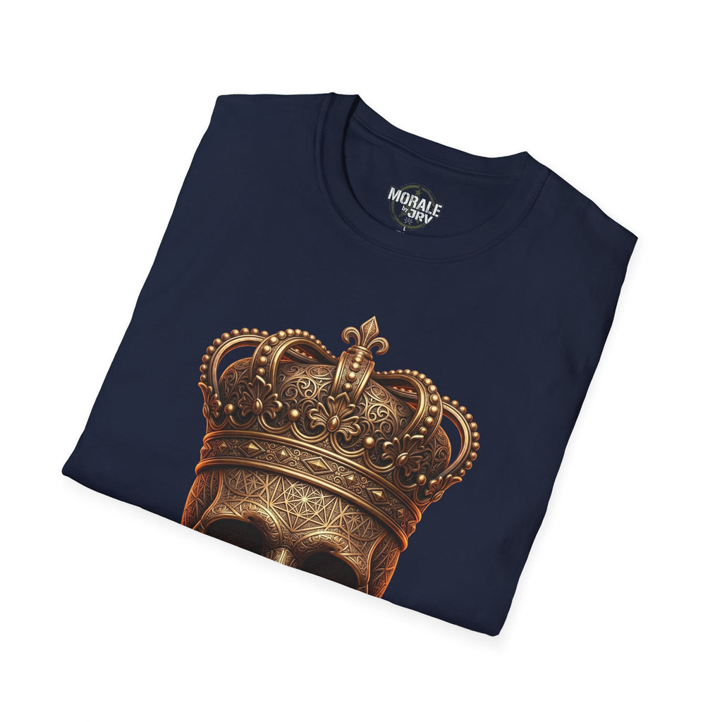 Gold Crown Skull T-Shirt, navy; large gold crown skull-style design on chest