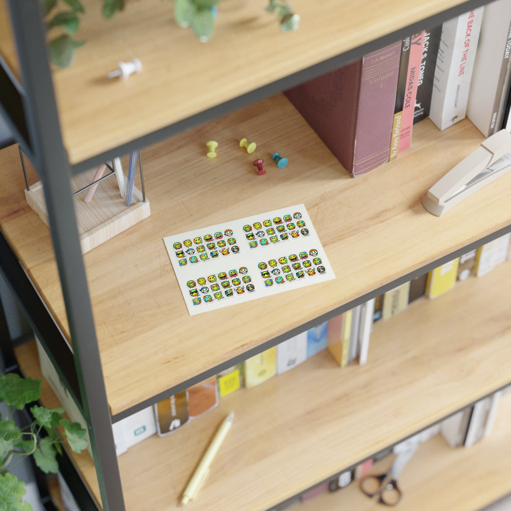 Emoji-Gesichter Stickerbogen mit Reihen kleiner Aufkleber, die-cut