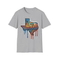 I Am Texas T-shirt (sport grey) with graffiti state outline and skyline “I am Texas” print