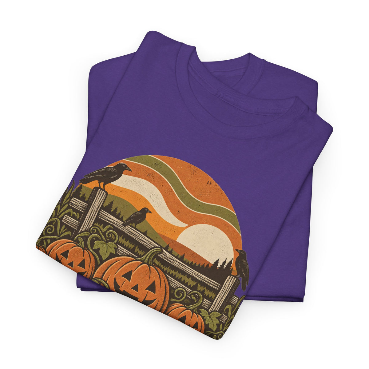 Pumpkin Patch T-Shirt, Retro Jack O Lantern Sunset Fall Halloween Shirt for Women and Men, Vintage Autumn Farm Graphic Tee
