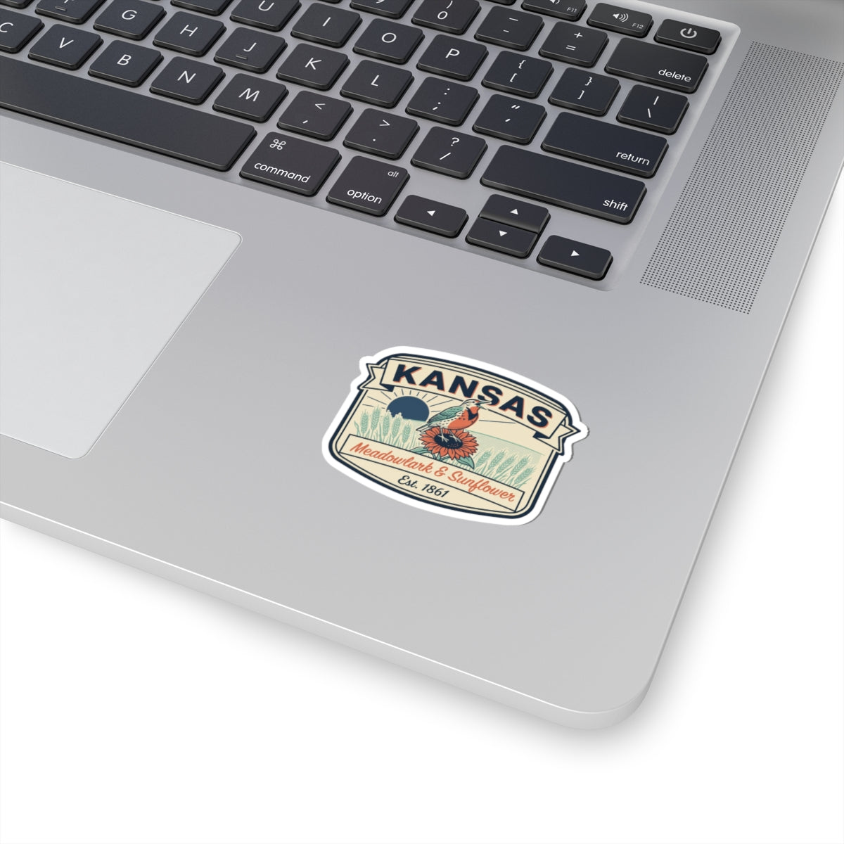 Kansas vintage state badge sticker with colorful meadowlark illustration