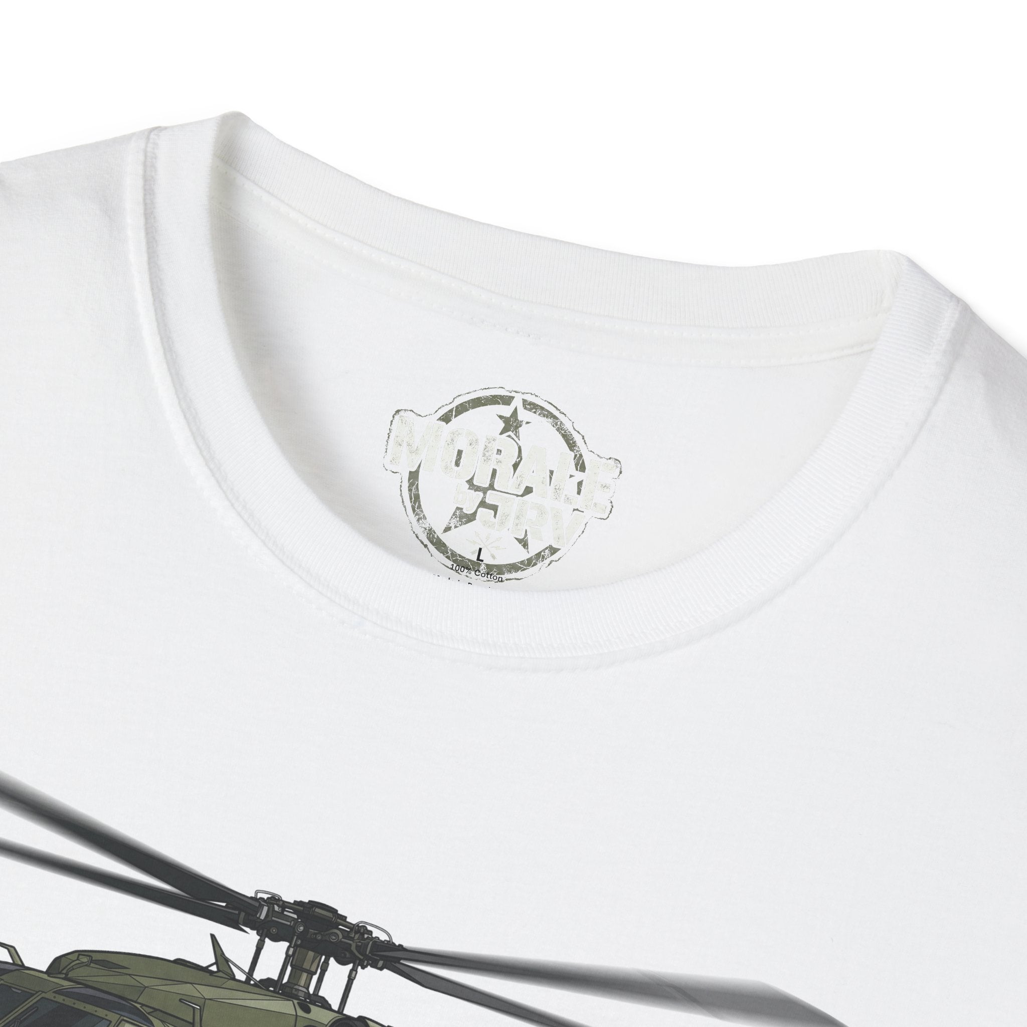 Black Hawk T-Shirt, White, neckline logo patch with partial helicopter graphic