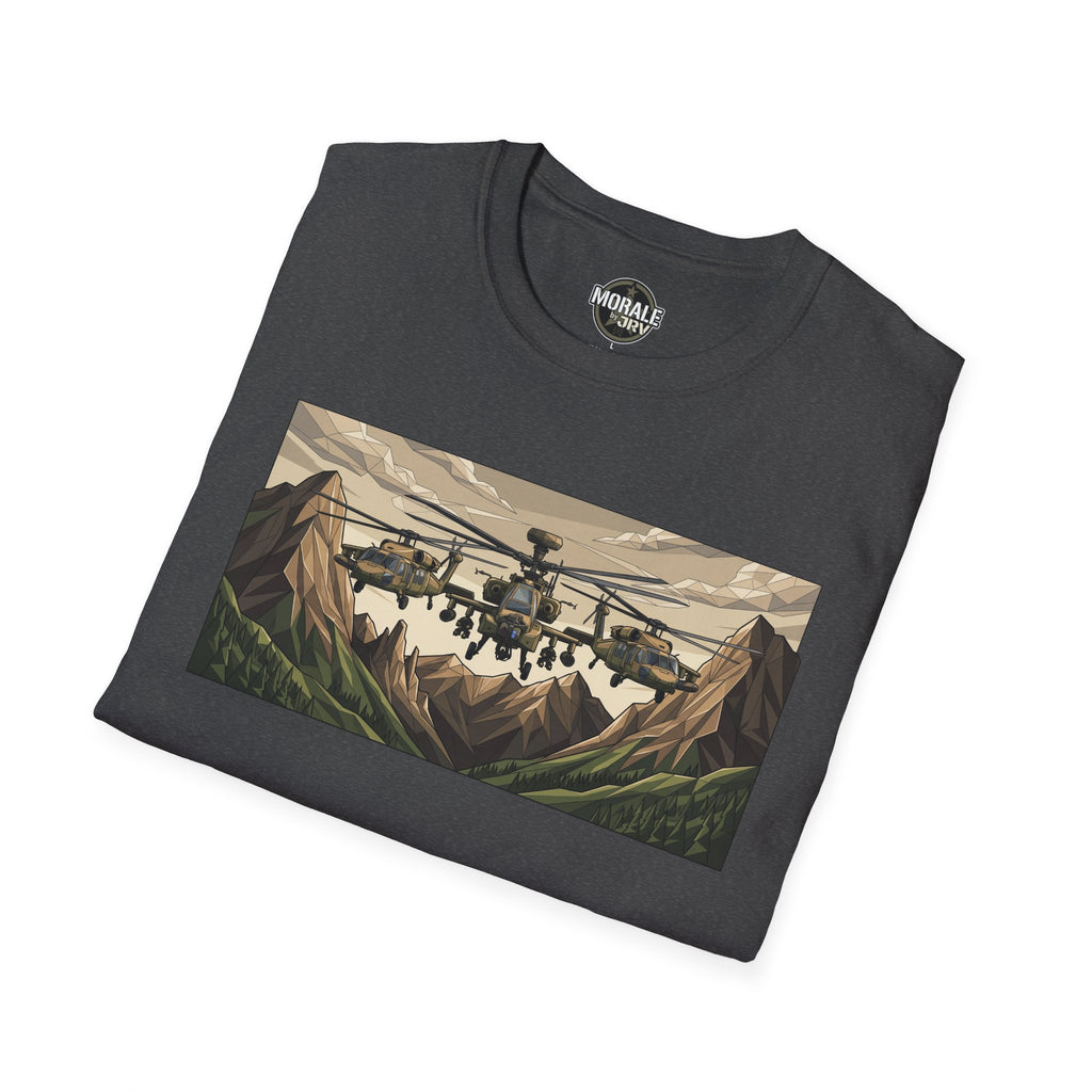 Attack Helicopter graphic T-shirt, dark heather color