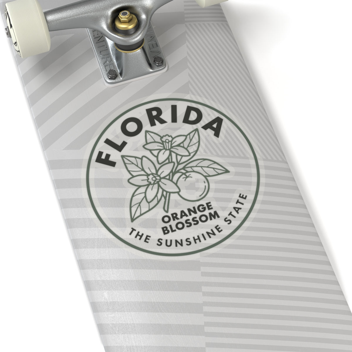 Round Florida orange blossom sticker decal, clear vinyl with botanical flower and text