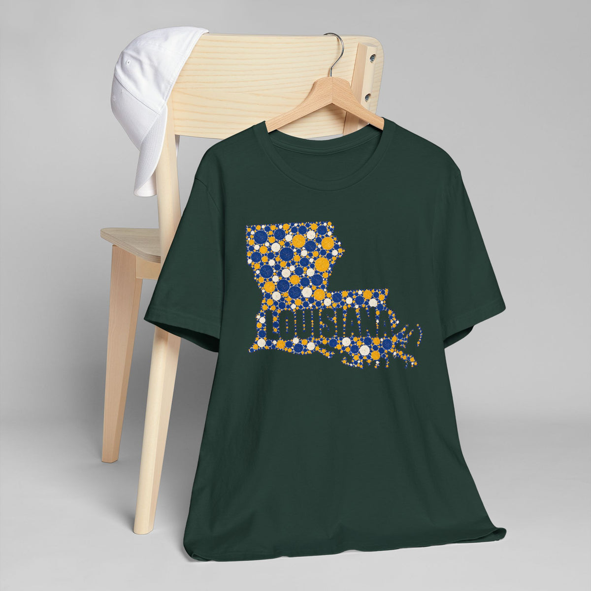 Louisiana State Shape Floral T-Shirt | Blue and Gold Louisiana Outline Graphic Tee