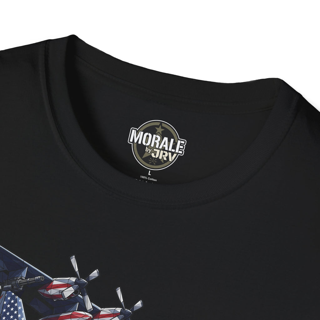 DEATH FROM ABOVE C-130 T-shirt, black: chest neckline logo patch