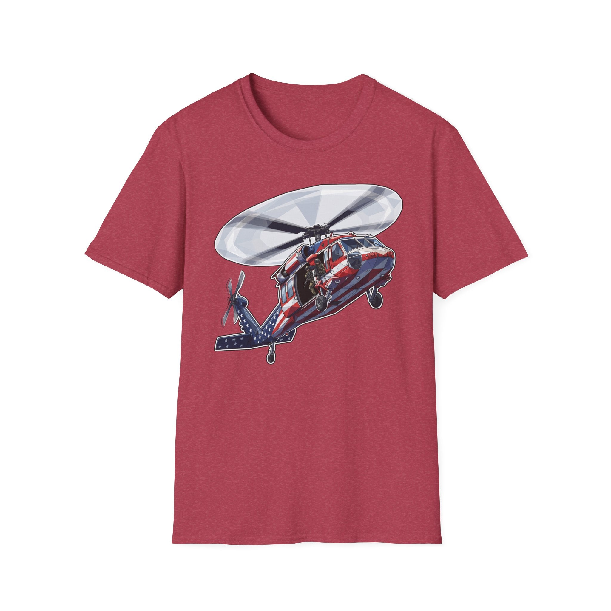 Heather Cardinal rescue helicopter T-shirt with front helicopter graphic