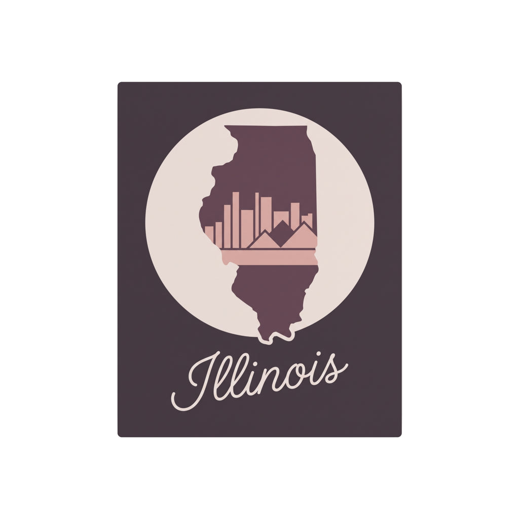 Mauve Illinois metal wall art sign with circular silhouette and skyline inlay