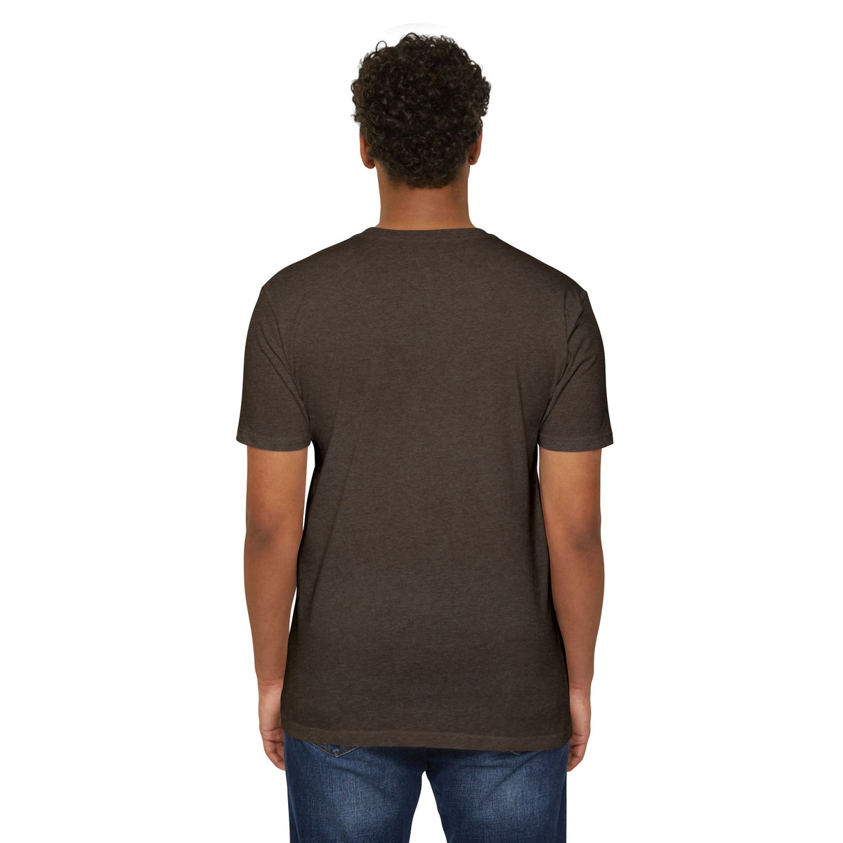 Mens dark brown crewneck t-shirt, plain back view