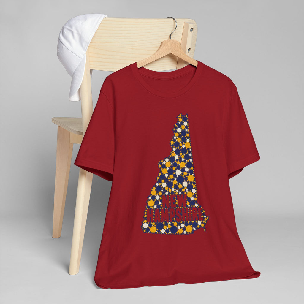 Red crewneck T-shirt with New Hampshire floral graphic