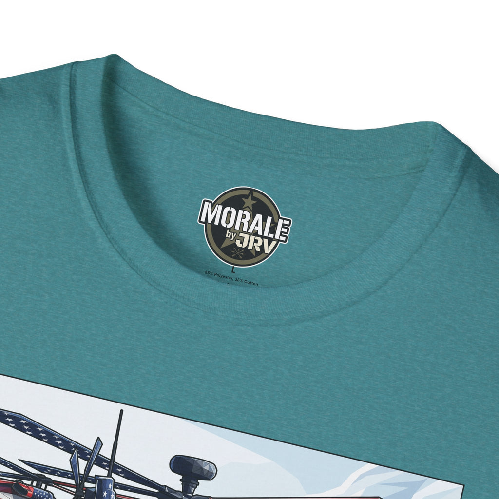Teal crew-neck T-shirt with round logo on neckline
