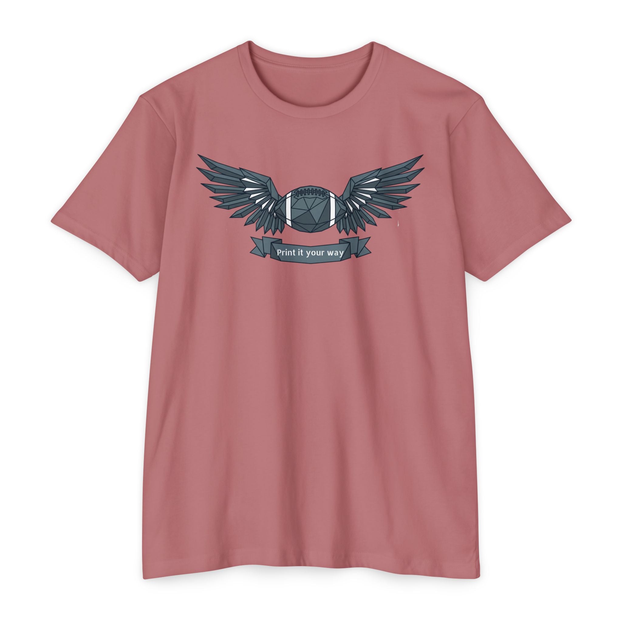 Rose crewneck T-shirt with winged camera emblem graphic on the chest