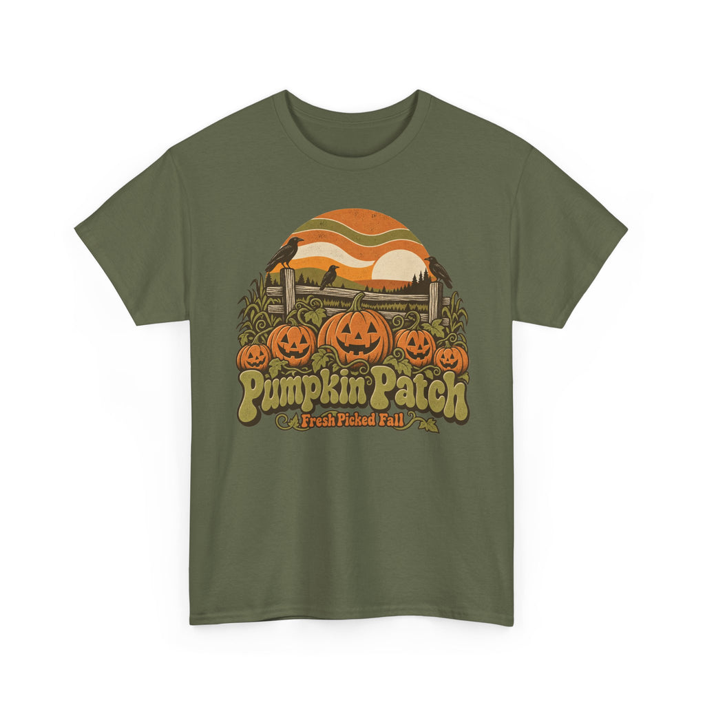 Pumpkin Patch T-Shirt, Retro Jack O Lantern Sunset Fall Halloween Shirt for Women and Men, Vintage Autumn Farm Graphic Tee