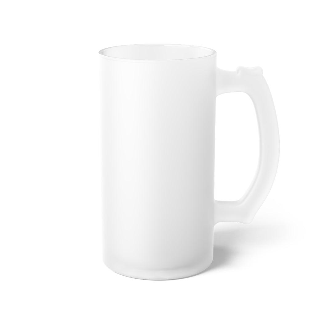 Frosted glass beer stein with side handle and blank front