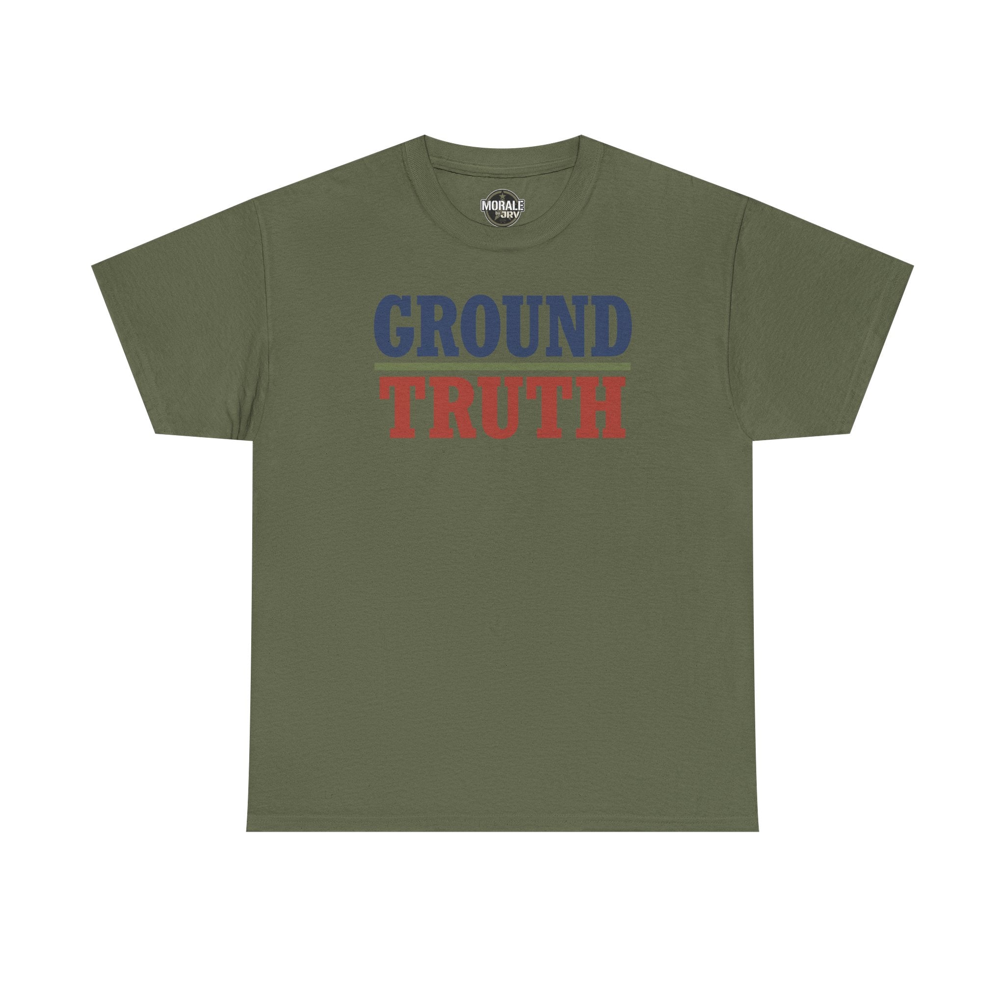 Military green crew-neck T-shirt with 'GROUND TRUTH' graphic print on chest