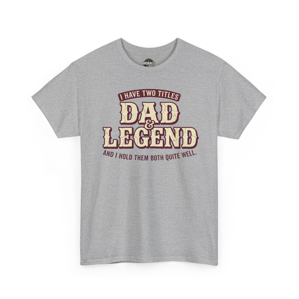 Sport Grey short-sleeve T-shirt with “DAD LEGEND” vintage-style typography graphic