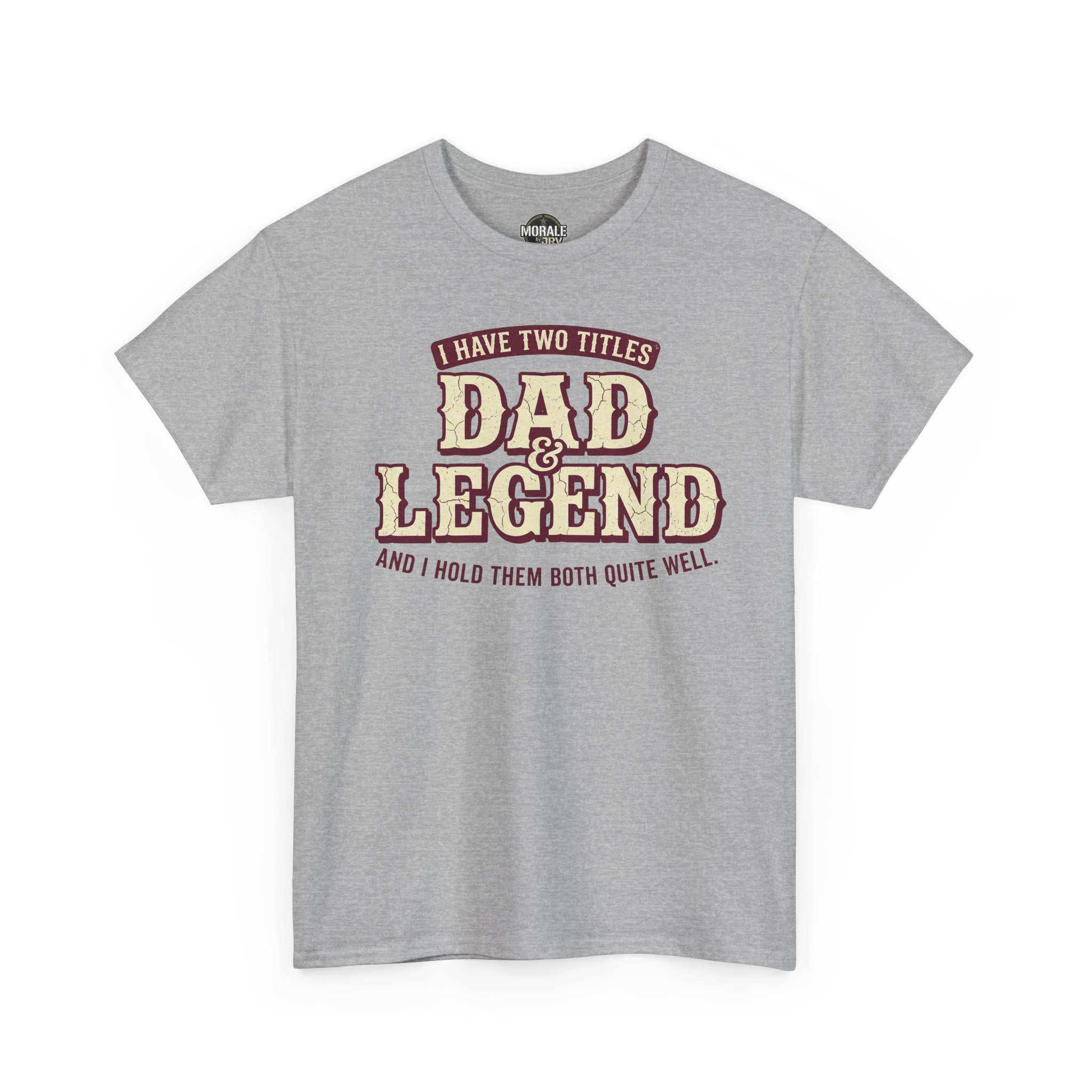 Sport Grey short-sleeve T-shirt with “DAD LEGEND” vintage-style typography graphic