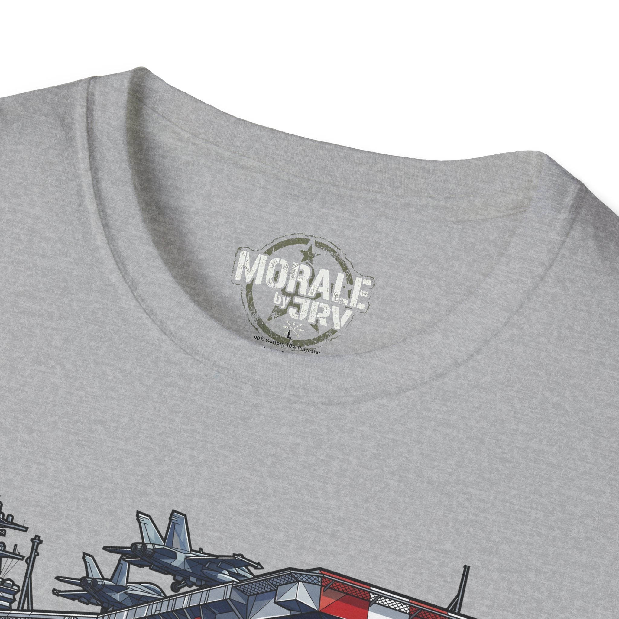 Sport gray T-shirt with 'MORALE by TR1V' tag and top of ship artwork