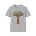 Hellgraue T‑Shirt mit geometrischem Drachenblutbaum-Grafikmotiv auf der Brust
