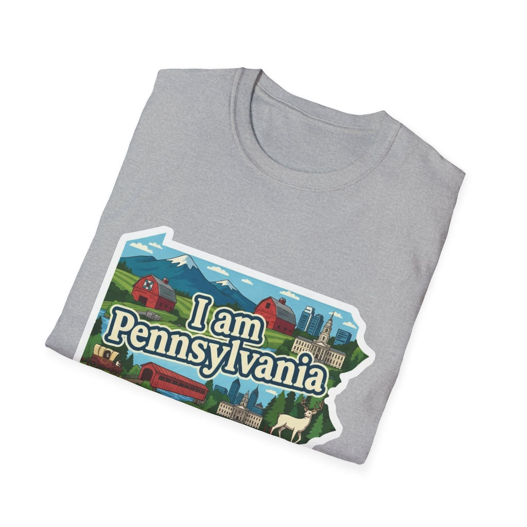 Sport Grey T-shirt with Pennsylvania map graphic and “I am Pennsylvania” print