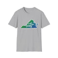 I Am Virginia T-Shirt: heather gray tee with colorful Virginia state outline graphic