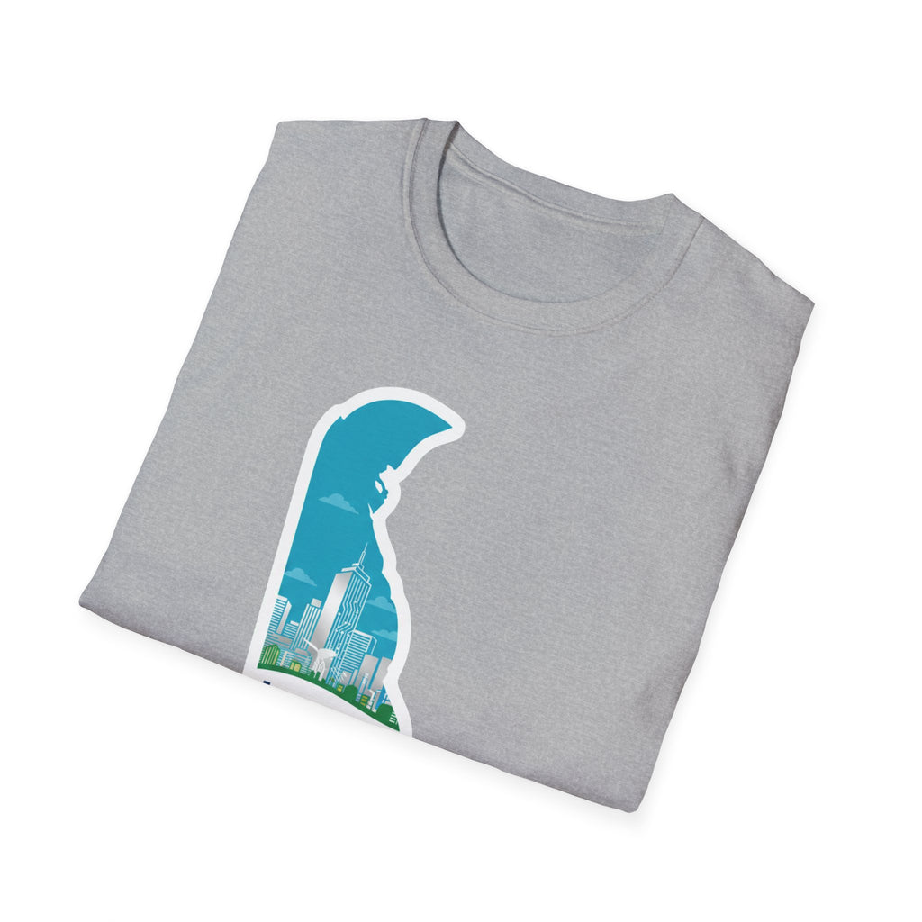 Delaware silhouette T-shirt, Sport Grey with Delaware map outline graphic