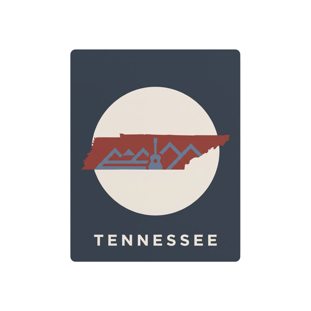 Tennessee metal art sign with red mountain skyline and TENNESSEE text on dark blue board