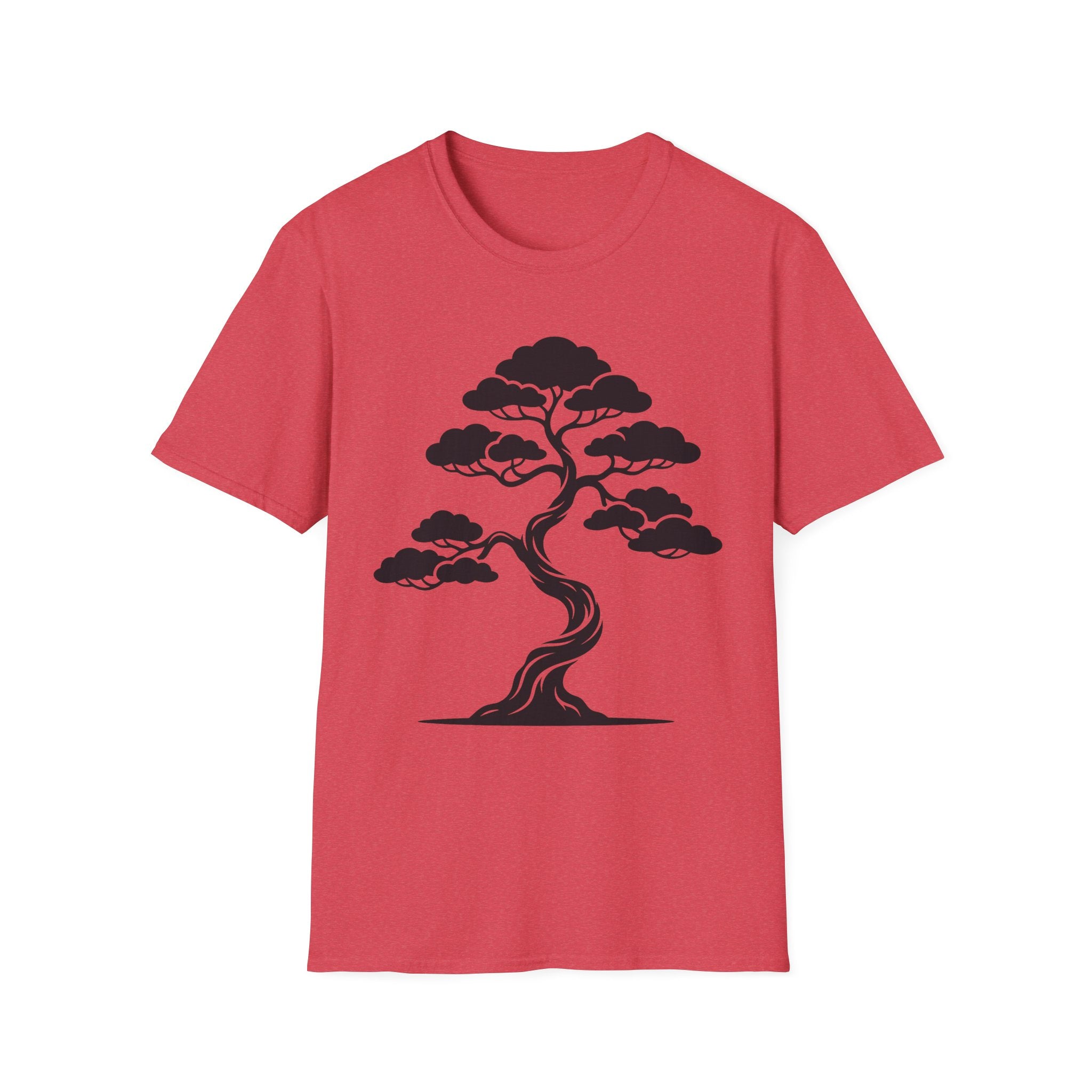 Red T-shirt with black bonsai tree silhouette graphic