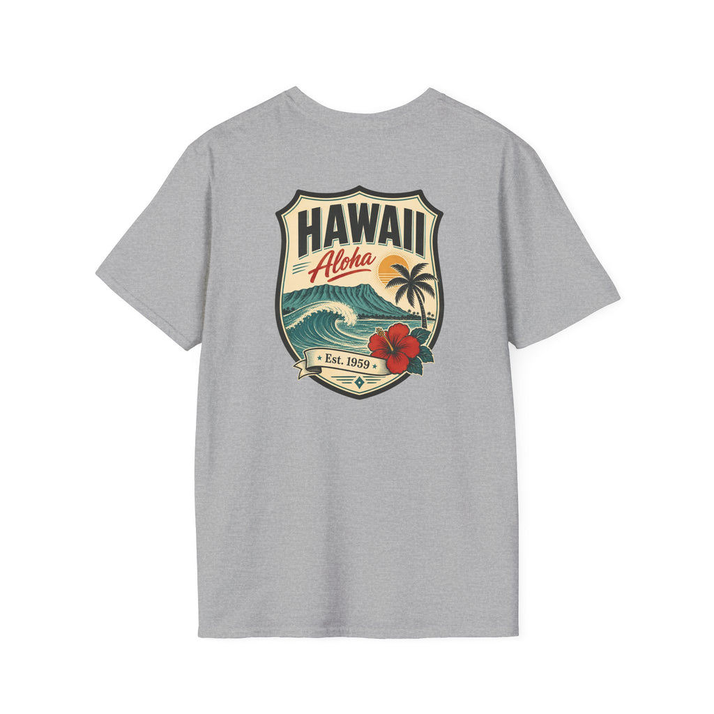 Hawaii badge graphic T-shirt, sport gray, short-sleeve crew neck
