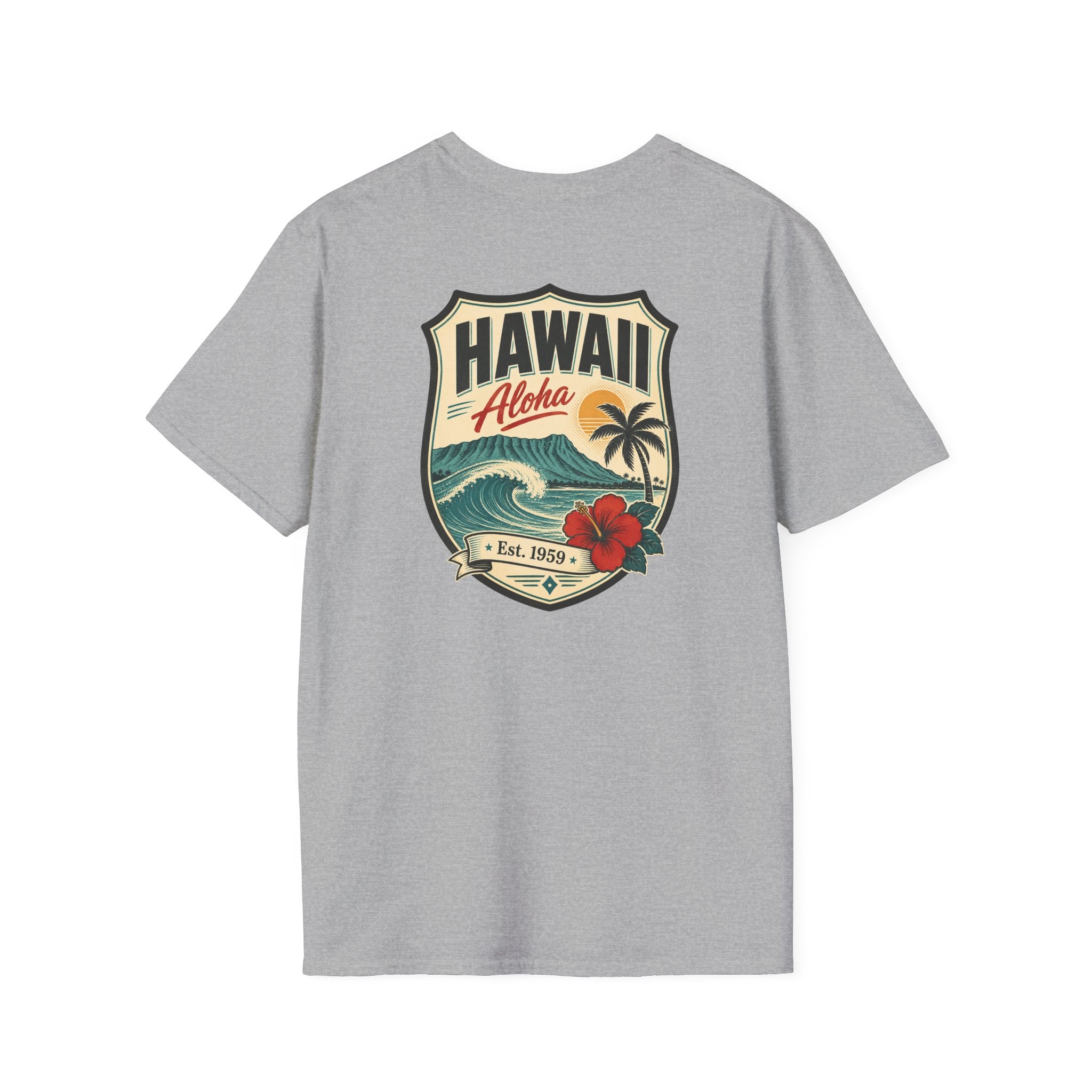 Hawaii badge graphic T-shirt, sport gray, short-sleeve crew neck