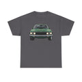 Charcoal gray crew-neck T-shirt with vintage green muscle car front graphic