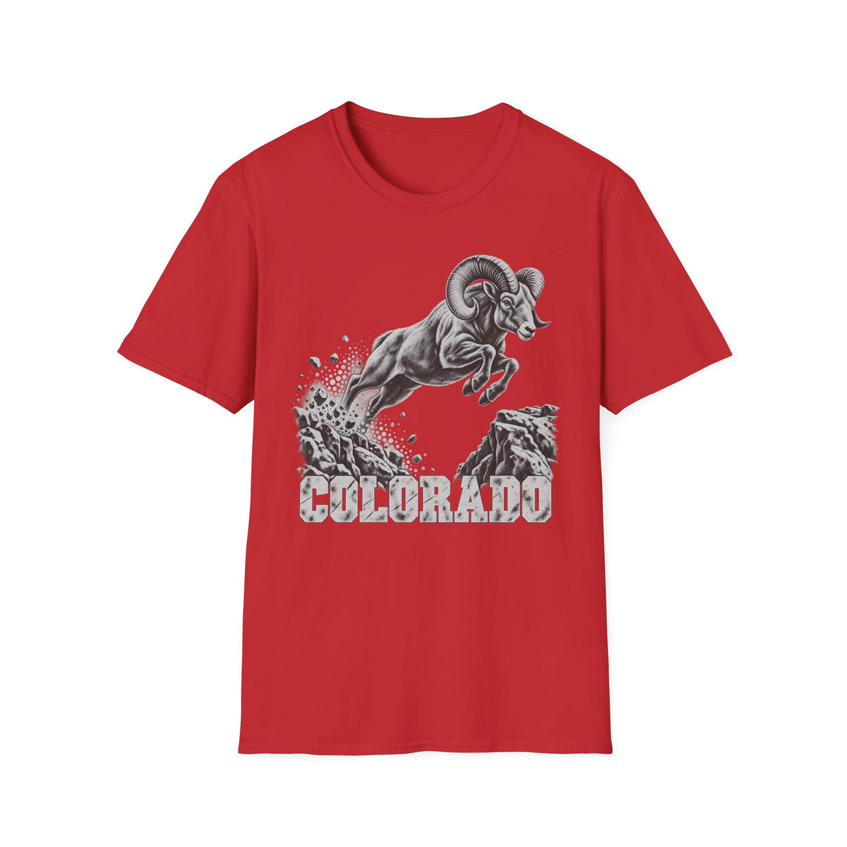 Red t-shirt with bighorn sheep and Colorado wildlife graphic on front