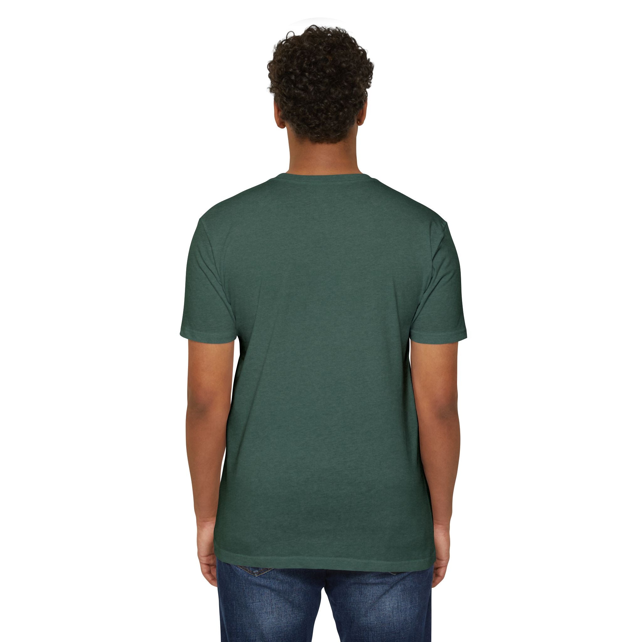 Dark green crew-neck T-shirt, plain back view.