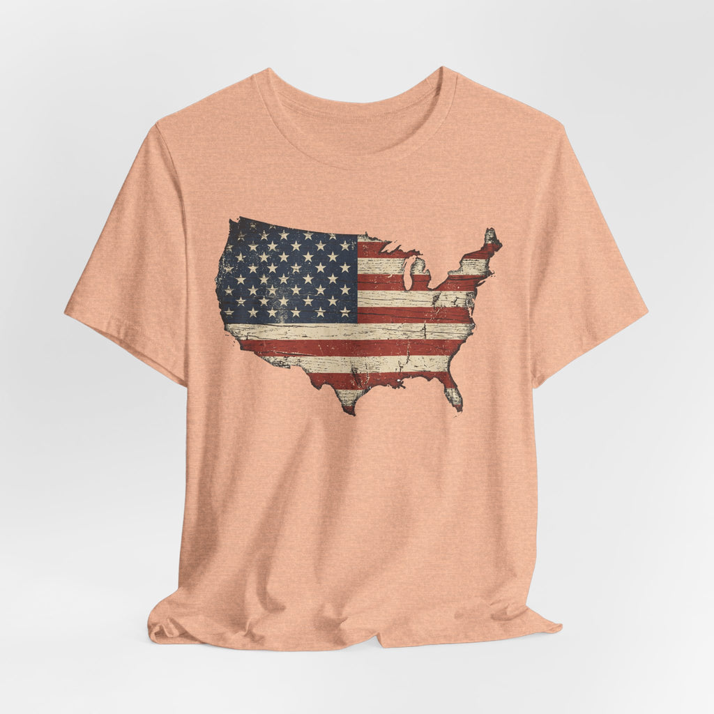 Peach American flag USA map T-shirt, front print