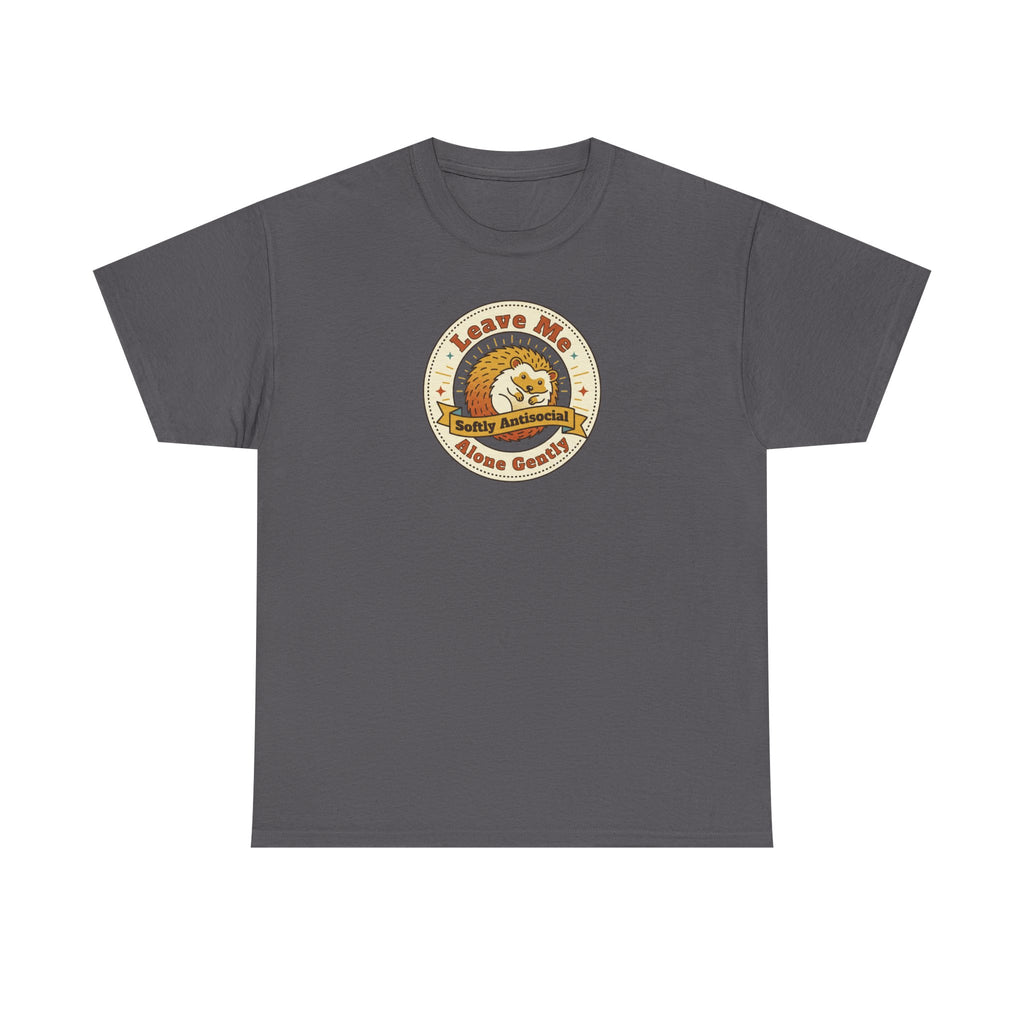 Charcoal T-shirt with circular graphic emblem at chest