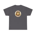 Charcoal T-shirt with circular graphic emblem at chest
