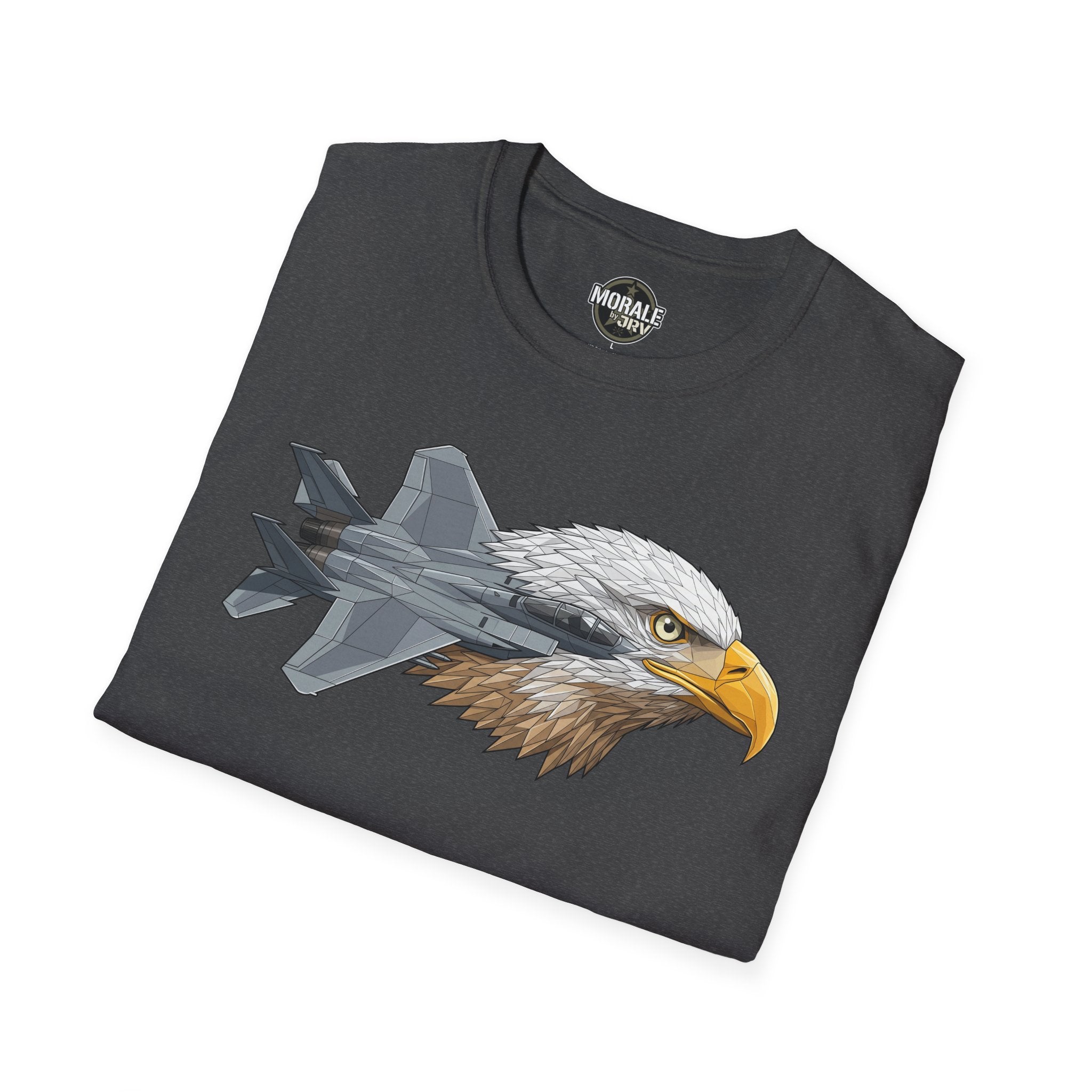 Eagle Fighter Jet T-Shirt dark gray front graphic fighter jet with bald eagle head