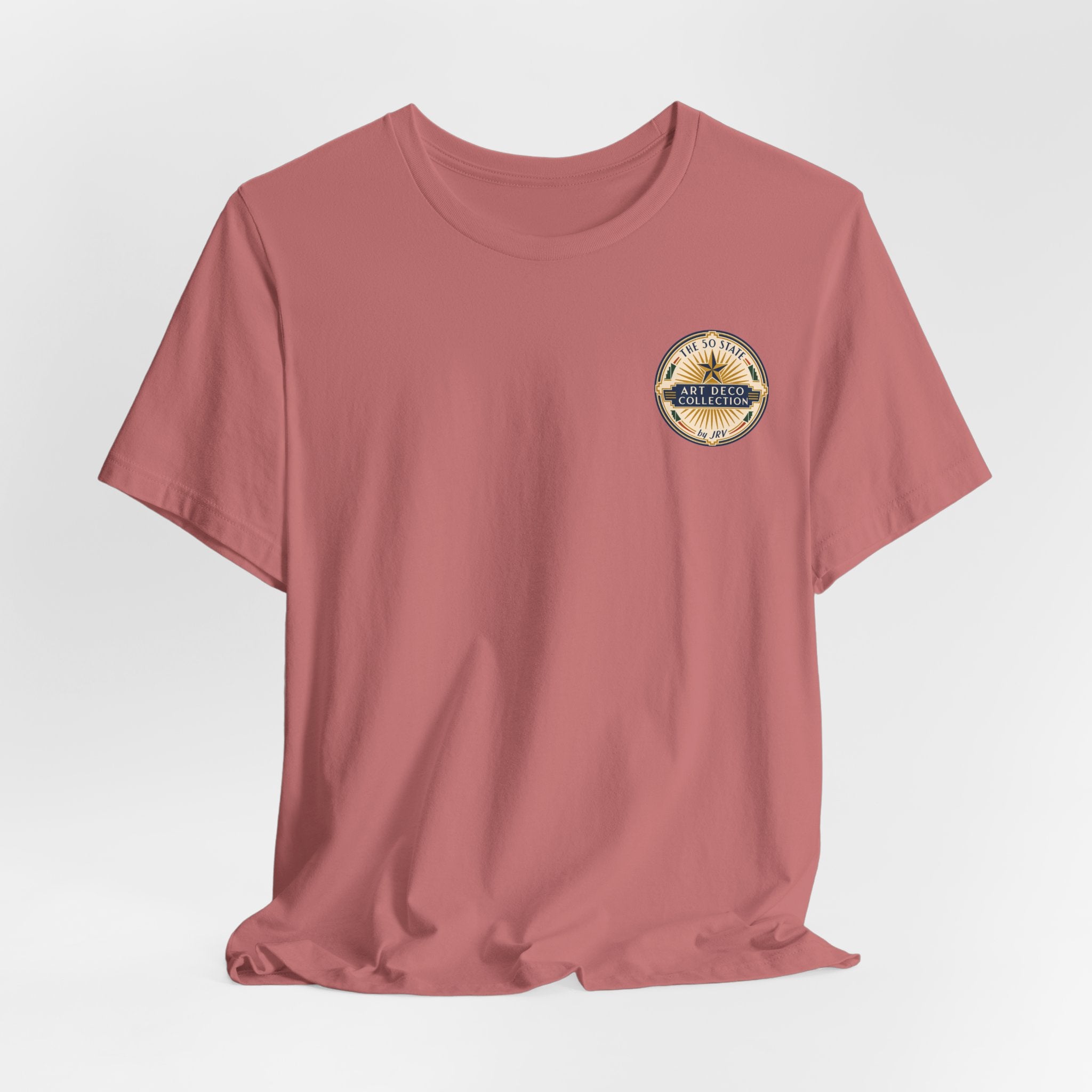 Rose-pink T-shirt with small circular Ohio art patch on left chest