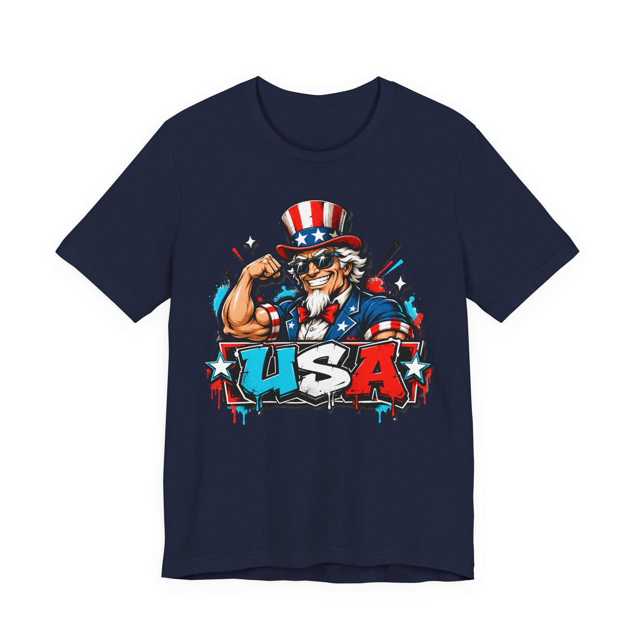 Navy muscle t-shirt with Uncle Sam USA patriotic graphic