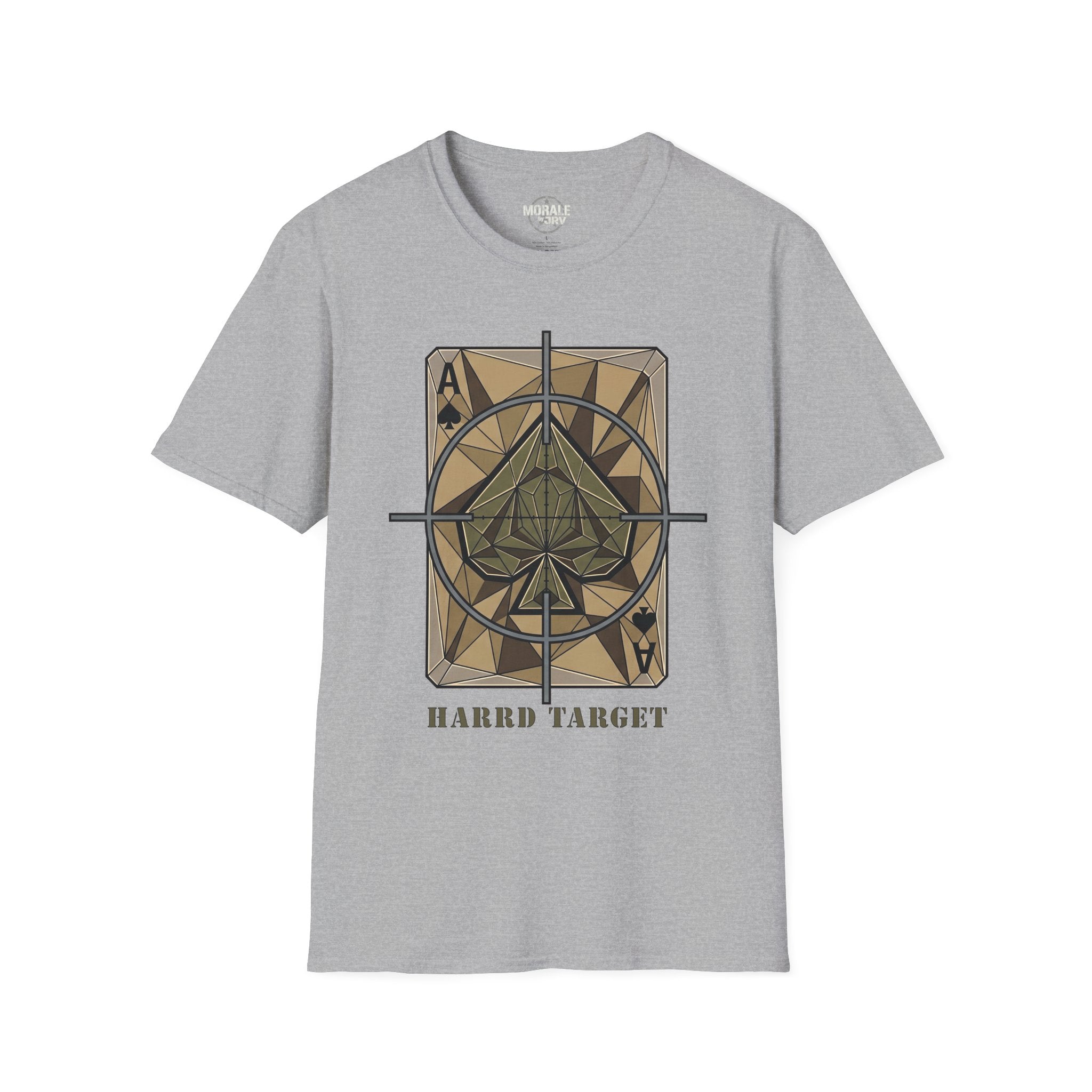 Ace Target T-shirt, Sport Grey with crosshair spade graphic front